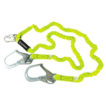 Safewaze PRO 6' Stretch Internal Energy Absorbing Lanyard: Dual Leg, Rebar Hooks FS596